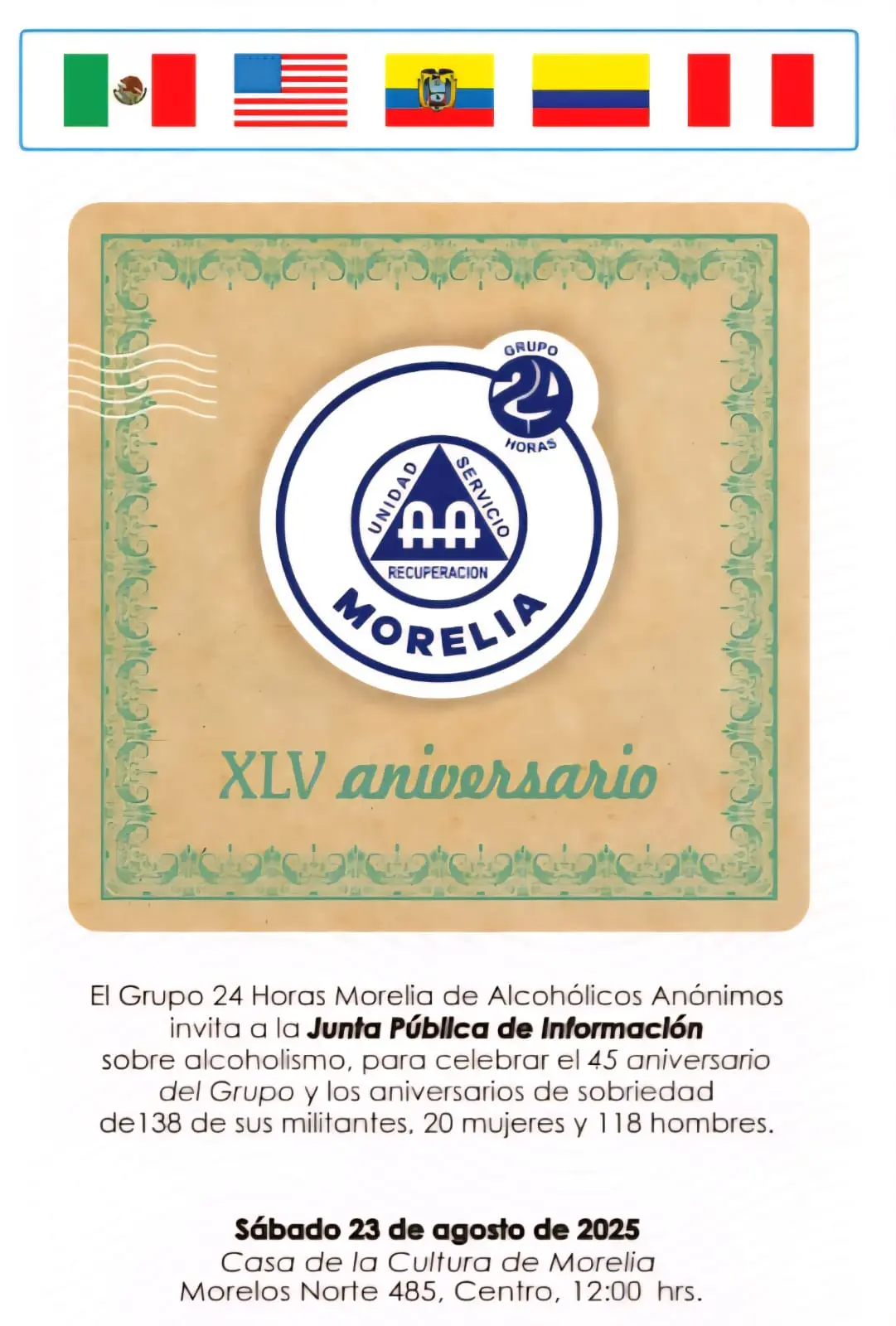 45 años de sobriedad, esperanza y servicio a la comunidad