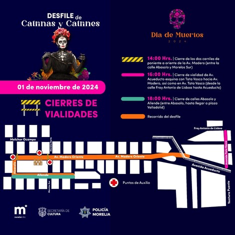 #AlertaVial | Morelia, lista para el espectacular desfile de Catrinas y Catrines 2024