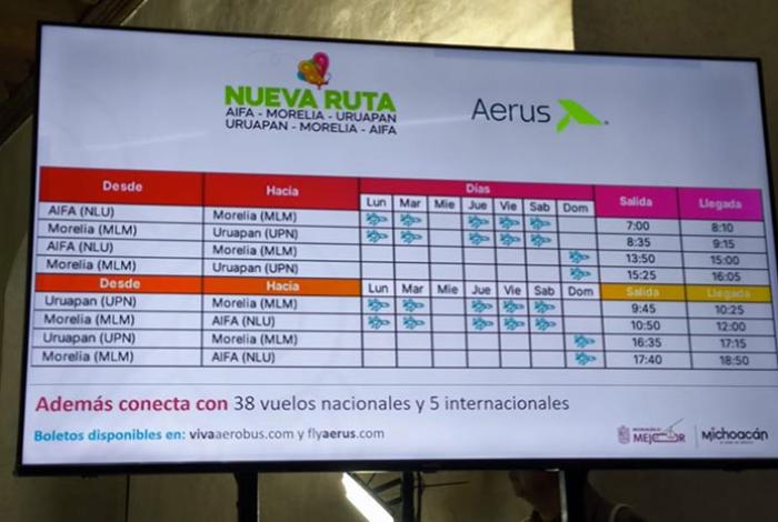 Anuncian vuelo desde el AIFA hasta Uruapan, con escala en Morelia
