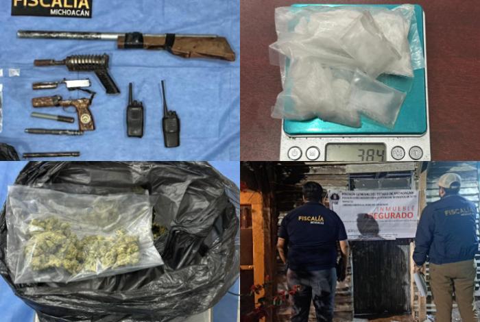 Asegura FGE armas de fuego hechizas y droga durante cateo realizado en Morelia