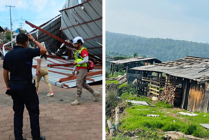 Autoridades estatales y municipales atienden afectaciones por torbellino en Opopeo