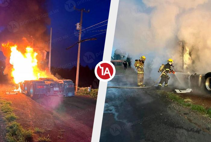 Bomberos controlan incendio de tractocamión en Pátzcuaro