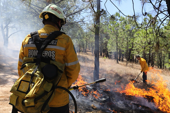 Brigadistas combaten 10 incendios forestales activos en Michoacán