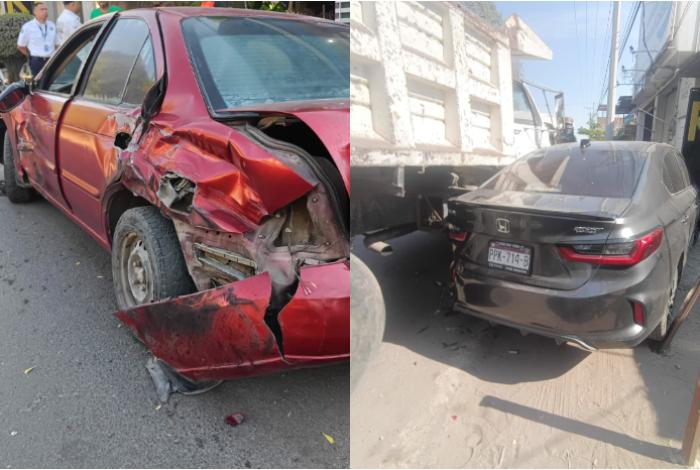 Camión de volteo sin frenos impacta dos carros y dos motos en calles de Apatzingán
