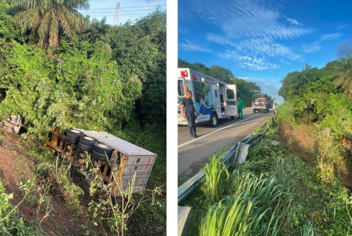 Camión sale del camino en la autopista Siglo XXI; conductor resulta ileso