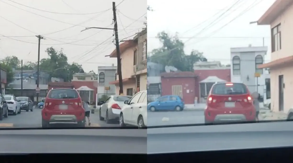 Captan a niña corriendo colgada de la puerta de un auto en movimiento en Nuevo León