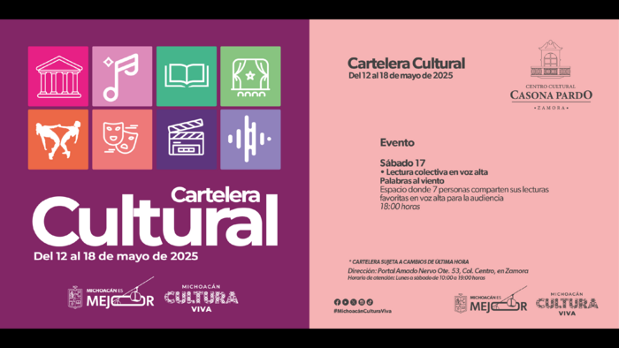 Cartelera Cultural del 12 al 18 de mayo de 2025