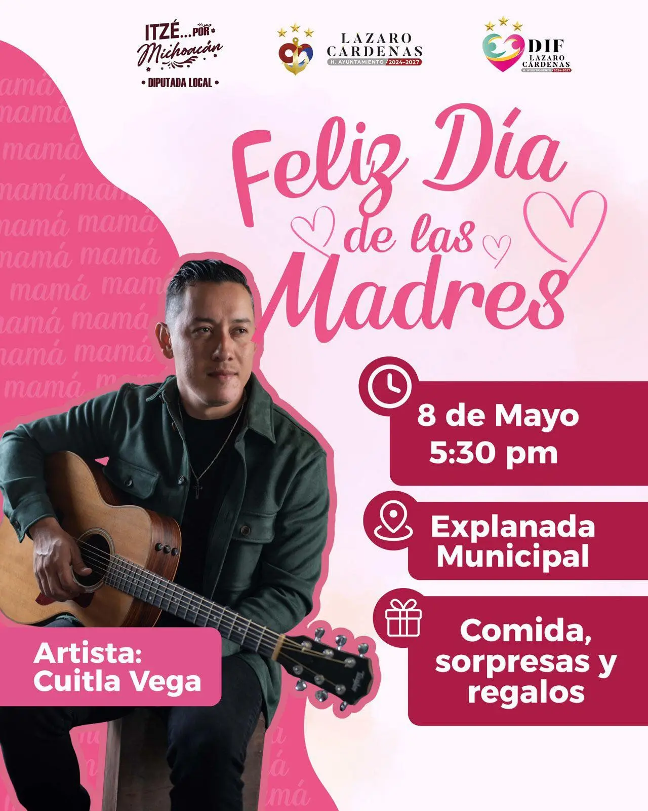 Celebrarán en Lázaro Cárdenas el Día de las Madres con concierto de Cuitla Vega