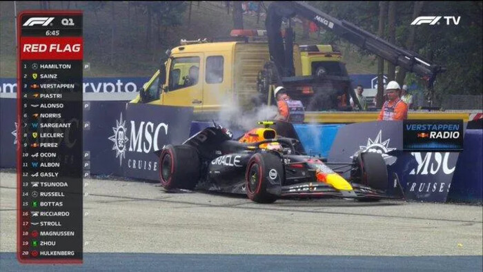 Checo Pérez saldrá en la posición 16° tras sufrir accidente en la Q1 en el Gran Premio de Hungría