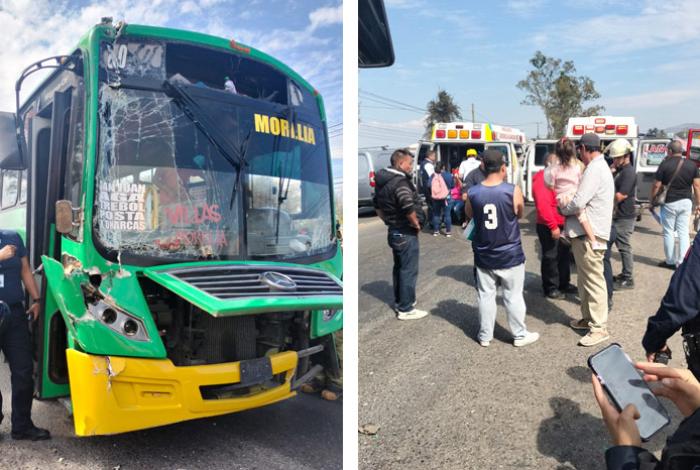 Choque entre camión Conurbados y vehículo de paquetería deja varios heridos en Tarímbaro