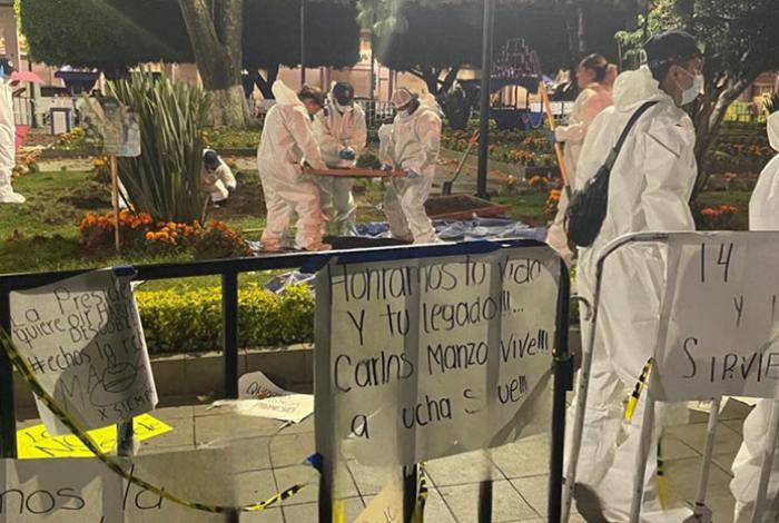 De nuevo, FGE realiza diligencias en el lugar donde fue ultimado el alcalde Carlos Manzo