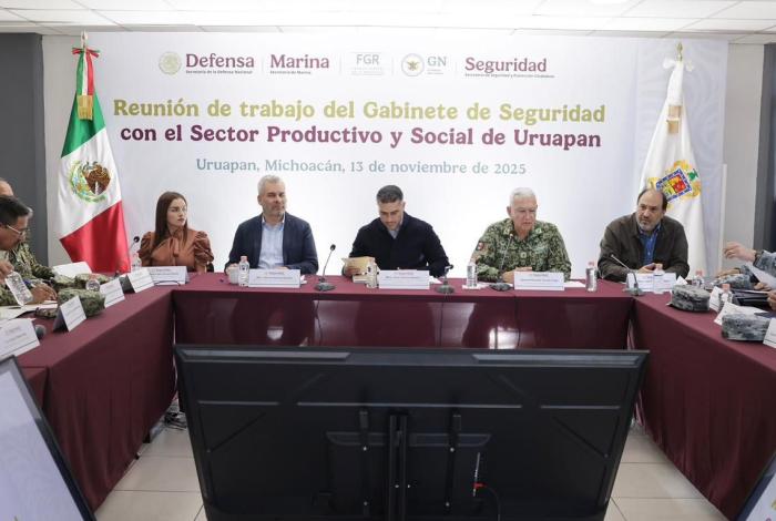 Dentro del Plan Michoacán, acuerdan plan región Uruapan Harfuch, Bedolla y Quiroz