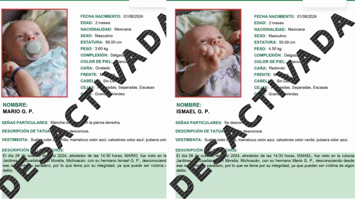 Desactiva FGE Alerta Amber por desaparición de dos niños de 2 meses de edad