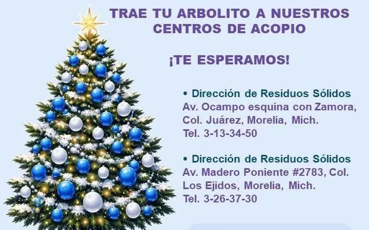 Dirección de Residuos Sólidos de Morelia, comienza campaña de acopio de Árboles Naturales Navideños