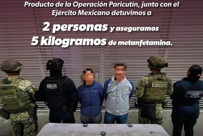 Dos detenidos con 5 kilogramos de metanfetamina en Morelia: SSP