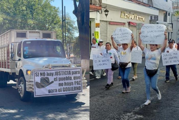 Empleados municipales de Uruapan y transportistas marchan en memoria del alcalde Carlos Manzo