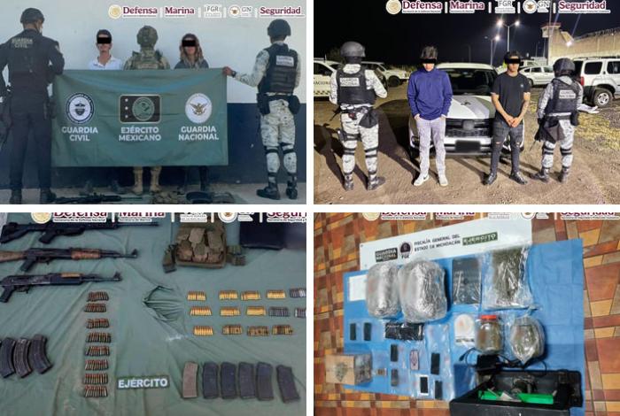 En distintas acciones en Michoacán detienen a cinco personas y aseguran armas de fuego y droga