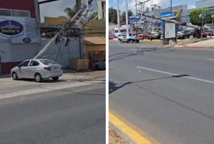 En el libramiento de Morelia, vehículo chatarrero se atora con cables y derriba dos postes de la CFE