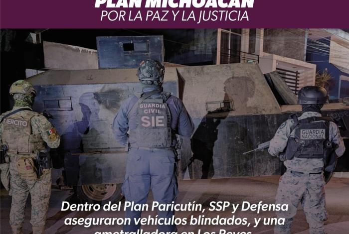 En Plan Paricutín, SSP y Defensa aseguran vehículos blindados y ametralladora en Los Reyes