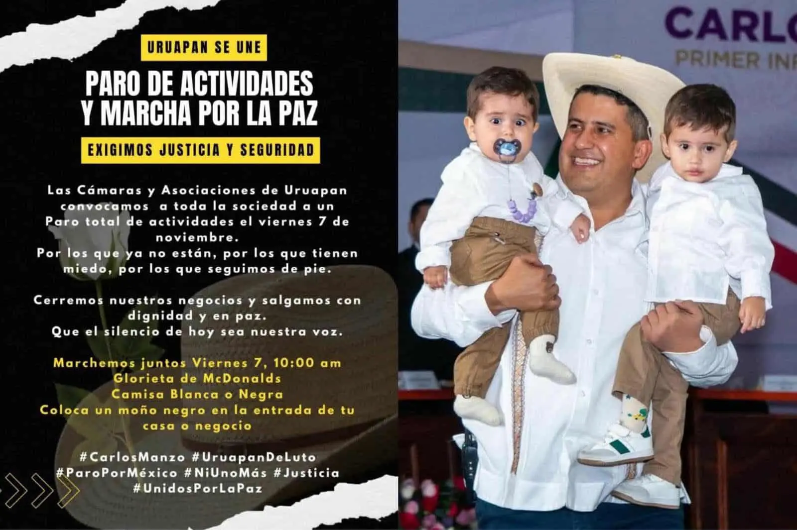 Este viernes en Uruapan convocan a paro total por justicia para Carlos Manzo