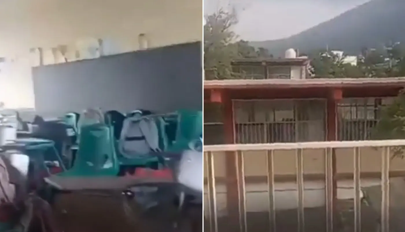 Estudiantes se resguardan durante enfrentamiento entre policías y delincuentes en Monterrey | VIDEO