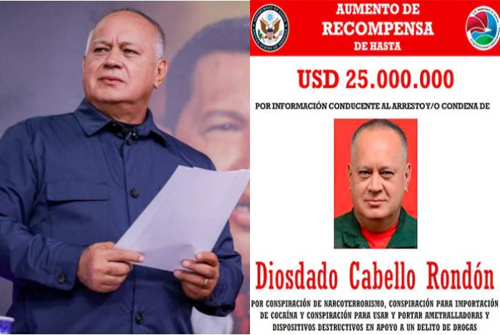 EUA sube recompensa por ministro del Interior de Venezuela de 10 a 25 millones de dólares