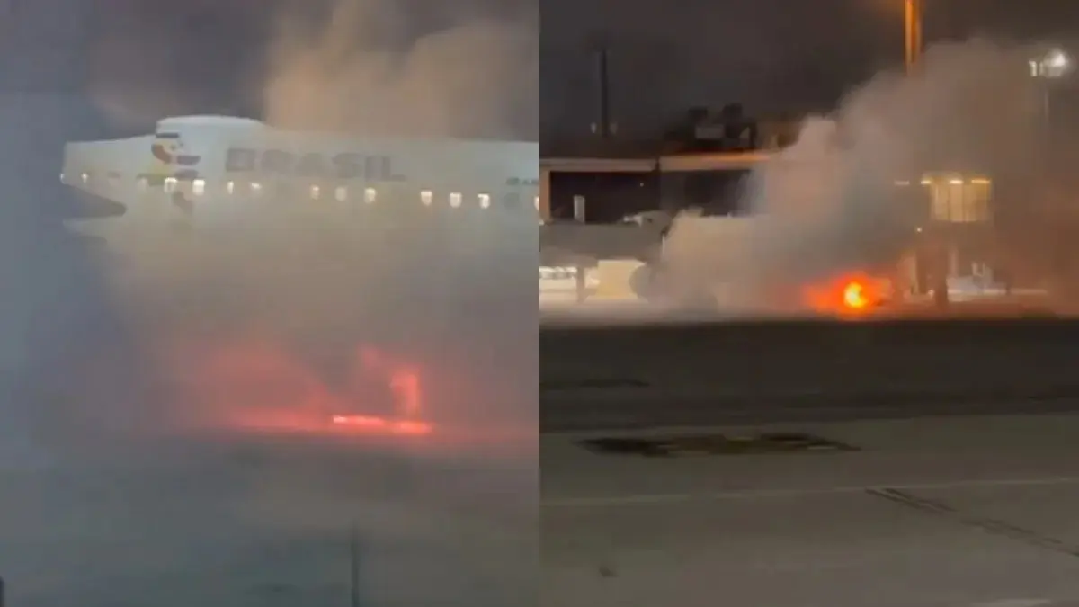 Evacúan a decenas de pasajeros de un avión tras presentarse un incendio | VIDEO