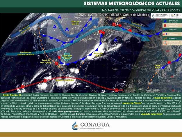 Frente frío No. 10 se desplazará cerca de Michoacán