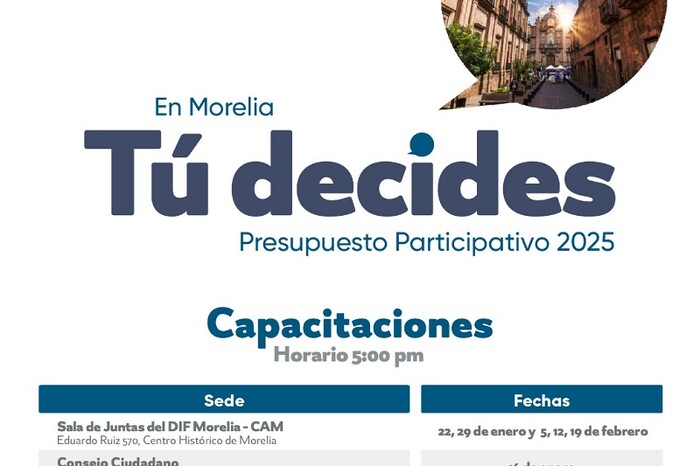 Gobierno de Morelia invita a capacitaciones del Presupuesto Participativo 2025