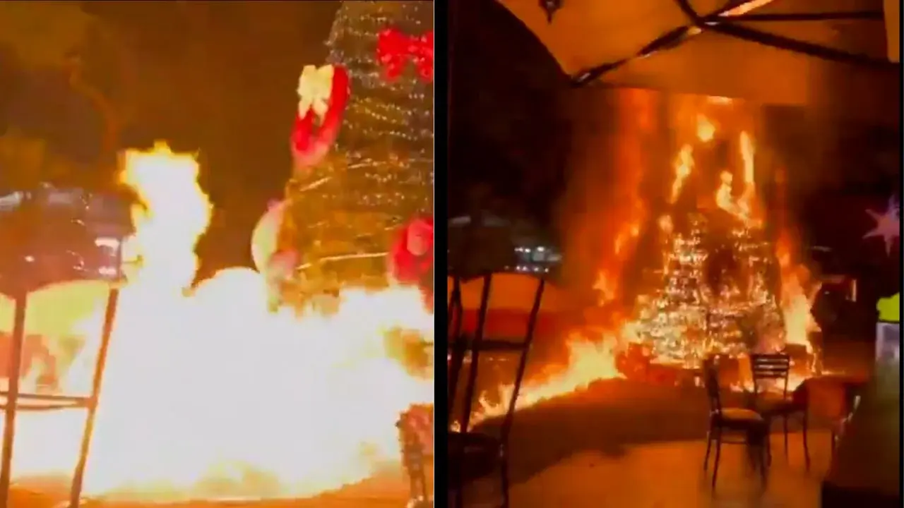 Habitantes de Jonacatepec incendian árbol navideño en protesta por atropellamiento de un niño y su tío | VIDEO