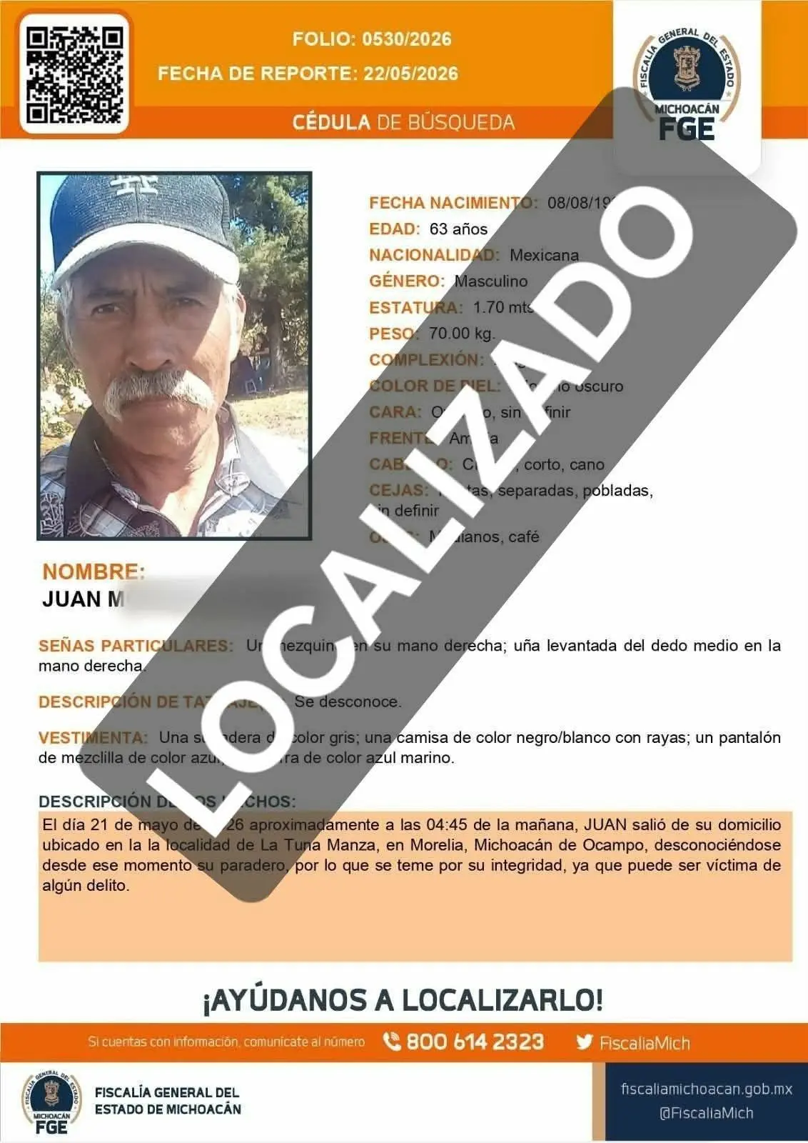 Hallan a adulto mayor asesinado en terreno de Cuto de la Esperanza; estaba desaparecido