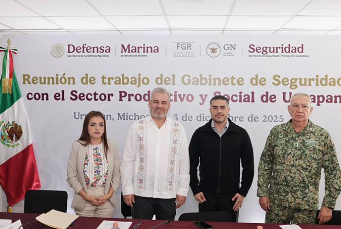 Harfuch y Ramírez Bedolla encabezan reunión de seguridad en región Uruapan