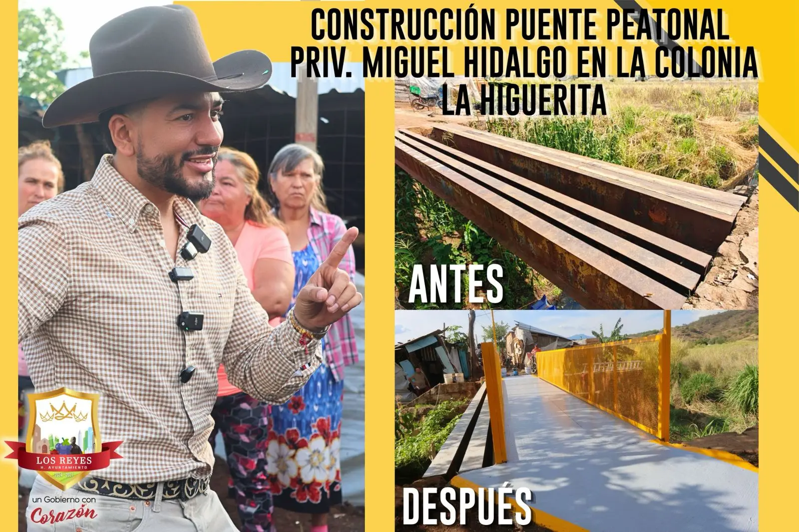 HUMBERTO JIMÉNEZ CONCLUYE E INAUGURA PUENTE PEATONAL EN LA COLONIA LA HIGUERITA; AVANZA LA INFRAESTRUCTURA EN BENEFICIO DE LAS FAMILIAS REYENSES