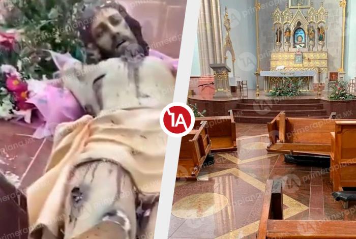 Ingresa a parroquia en Chavinda y arrasa con bancas, floreros y santos