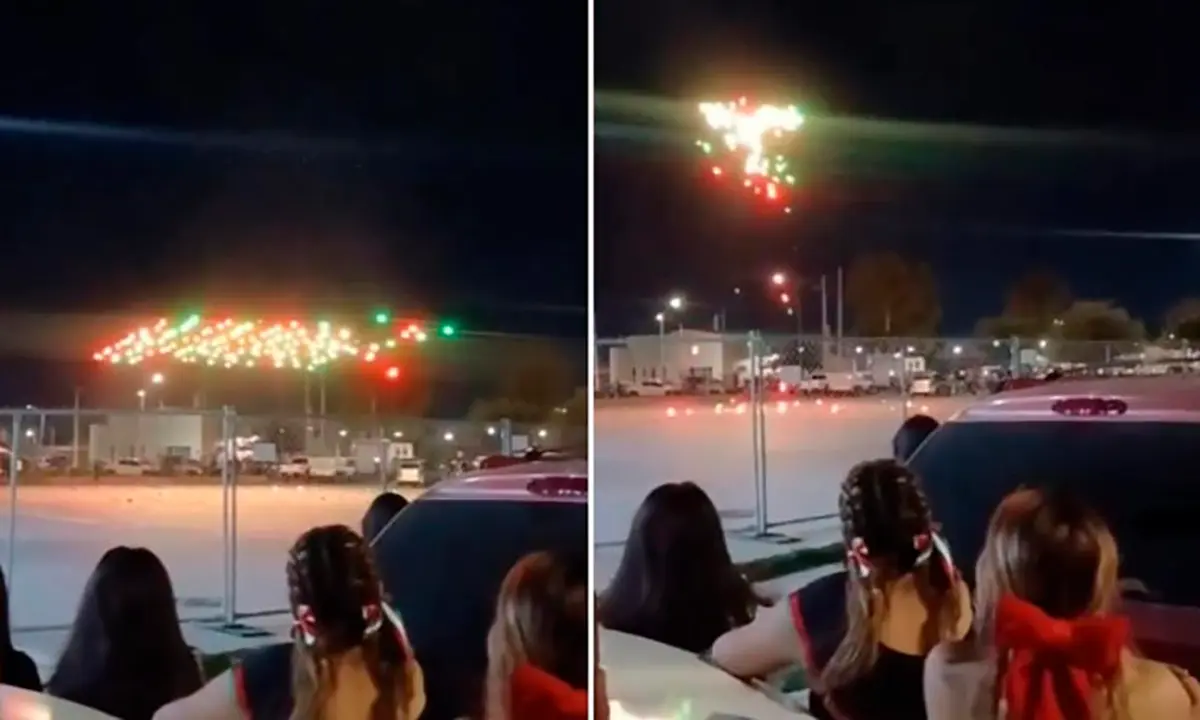 Intento de espectáculo con drones termina en caída y chispas en Coahuila | VIDEO