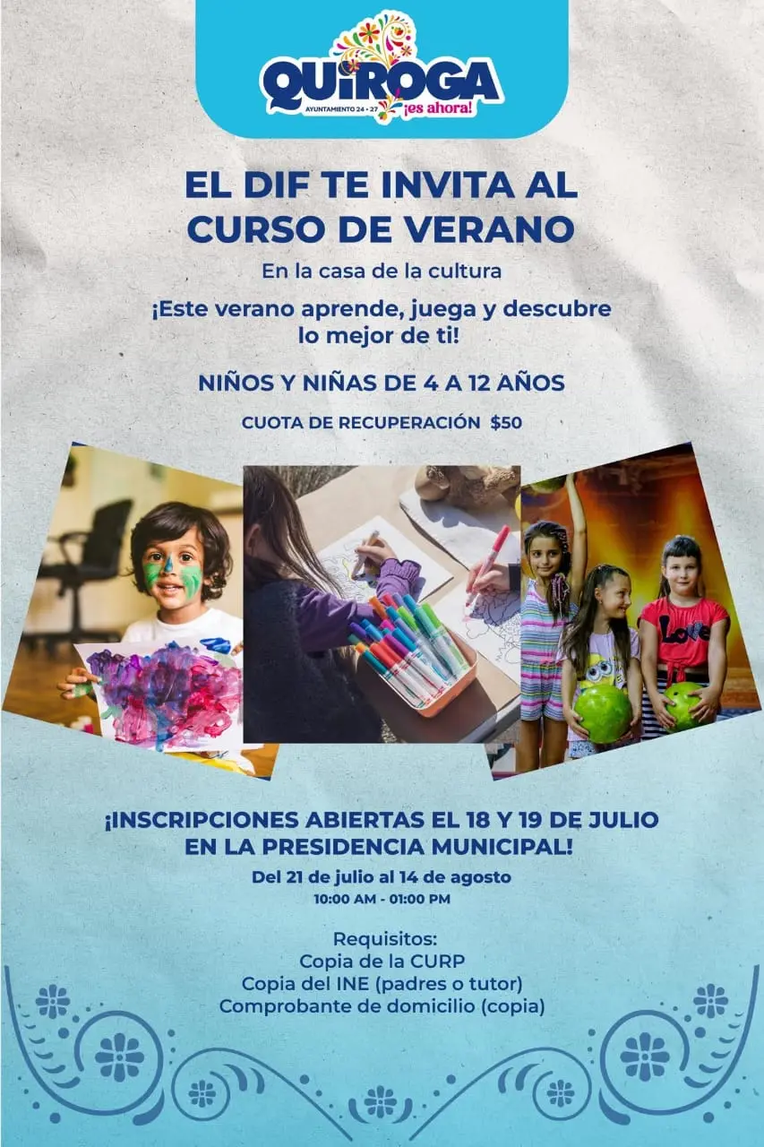 Invita Gobierno de Quiroga al Curso de Verano 2025 del DIF Municipal