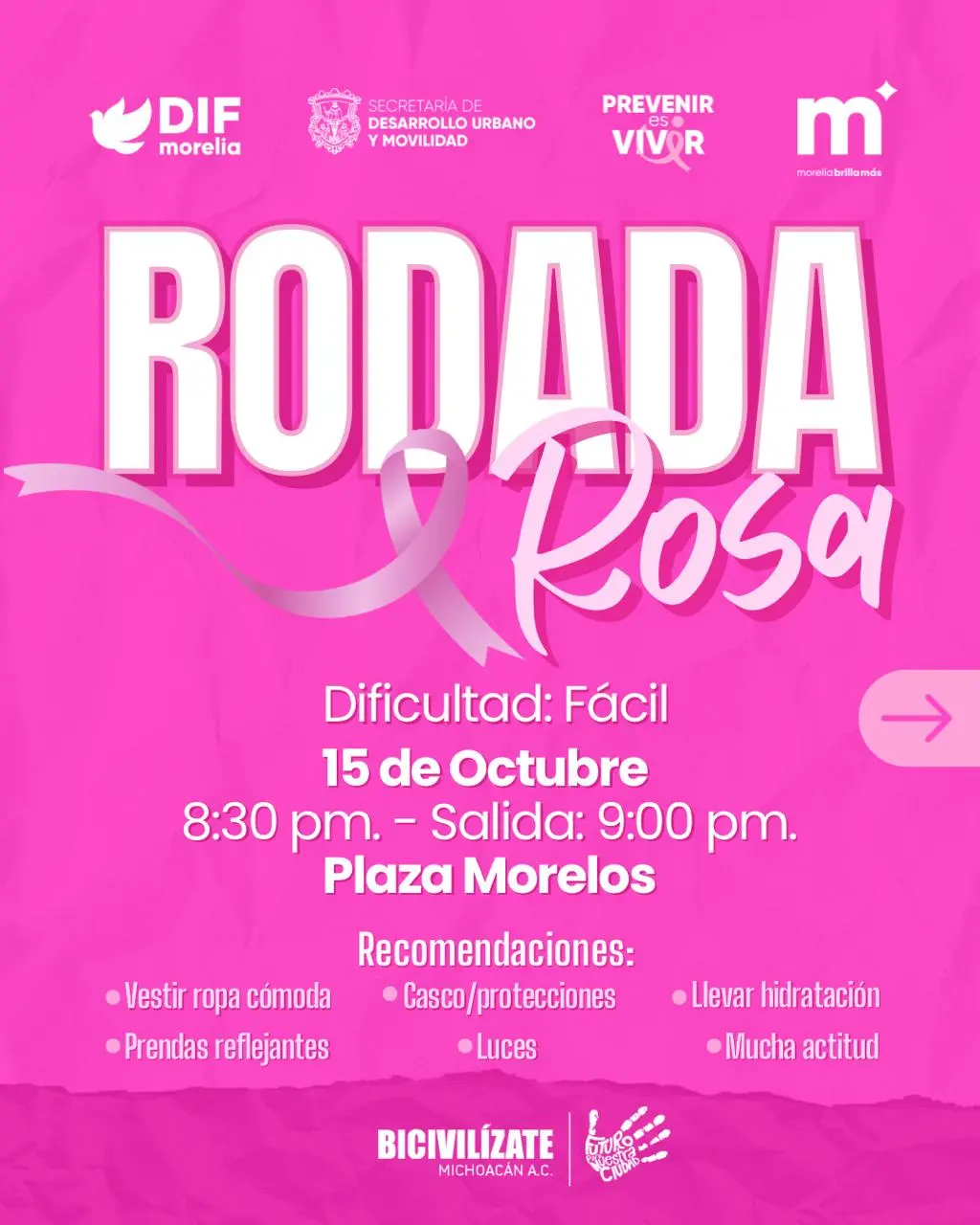 Invita Sedum a Rodada Rosa en concientización del cáncer de mama