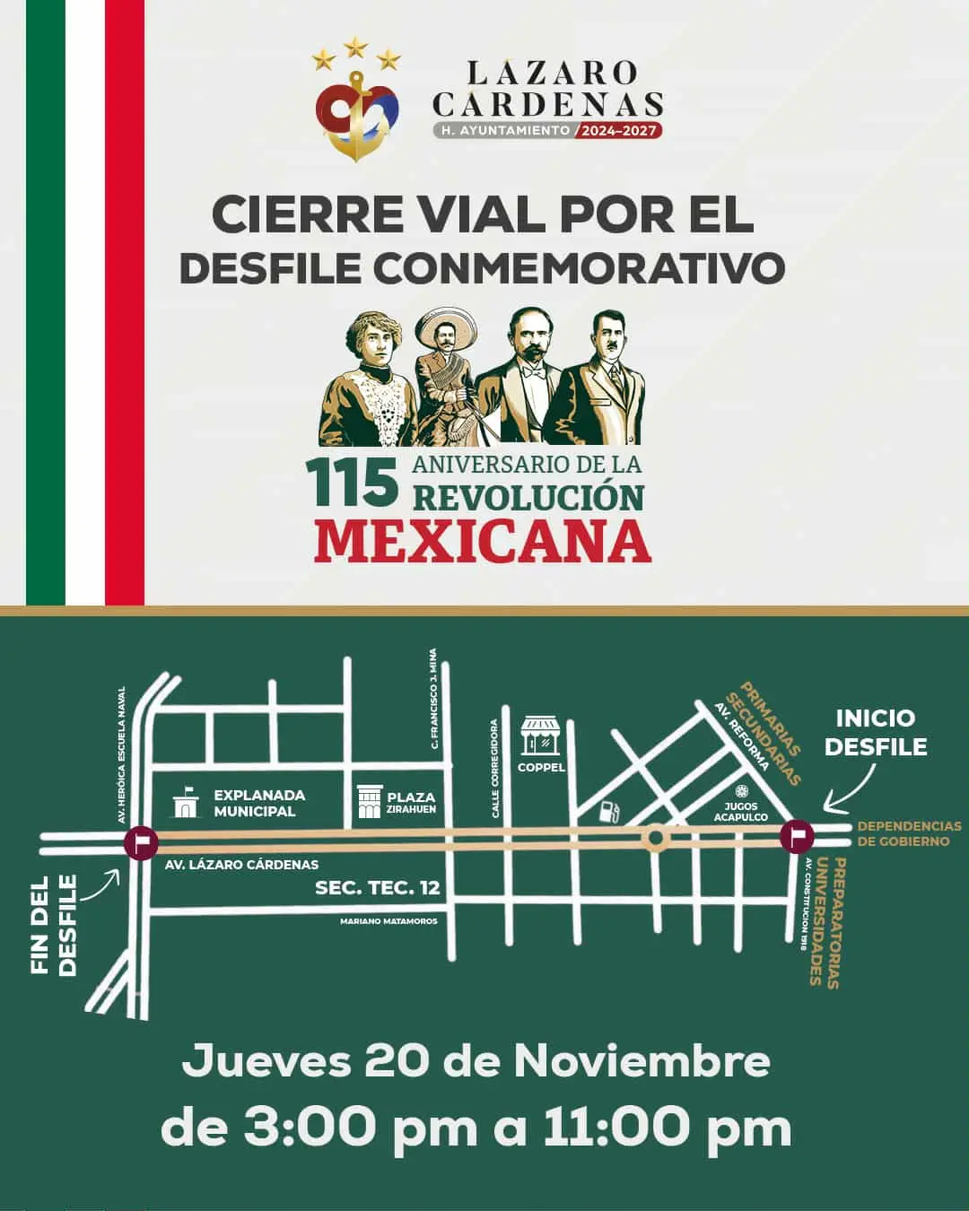 Mañana, desfile por el 115 Aniversario de la Revolución Mexicana: