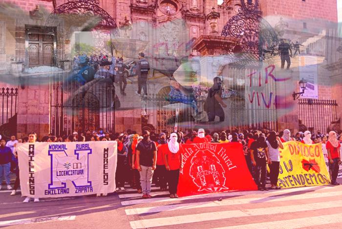 Marcha de normalistas deja caos y destrucción en Morelia