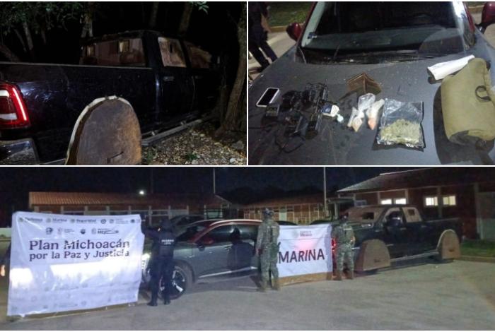 Marinos aseguran vehículo con blindaje artesanal y droga, en Aquila