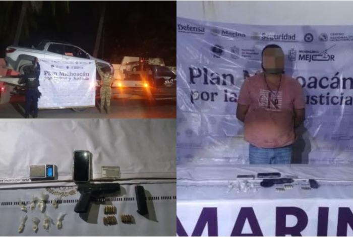 Marinos detienen a un sujeto armado en posesión de droga, en Lázaro Cárdenas