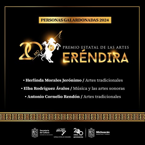 #Michoacán | Anuncia Secum personas galardonadas del Premio Eréndira 2024