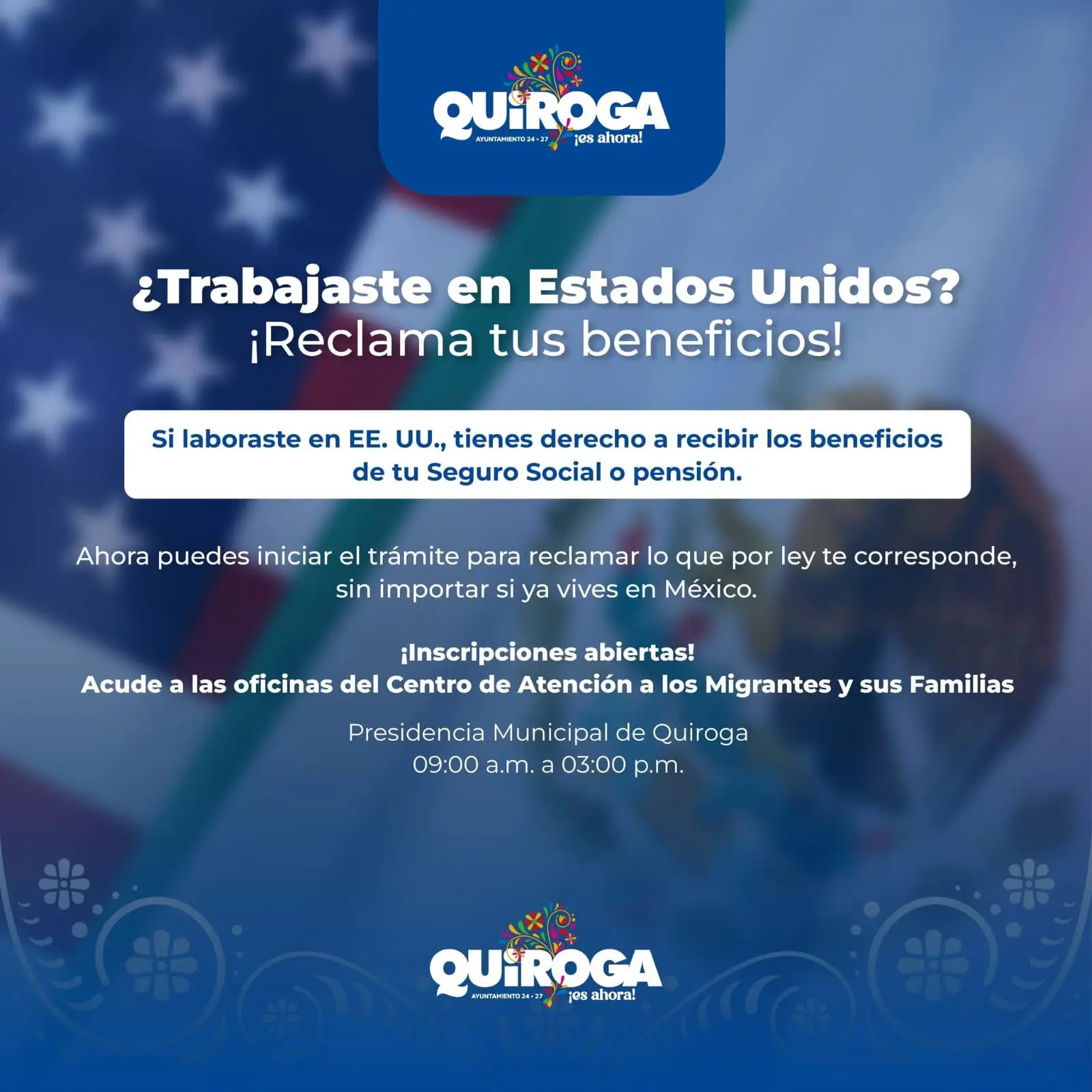 mpulsa Gobierno de Quiroga acceso de migrantes a beneficios del Seguro Social de Estados Unidos