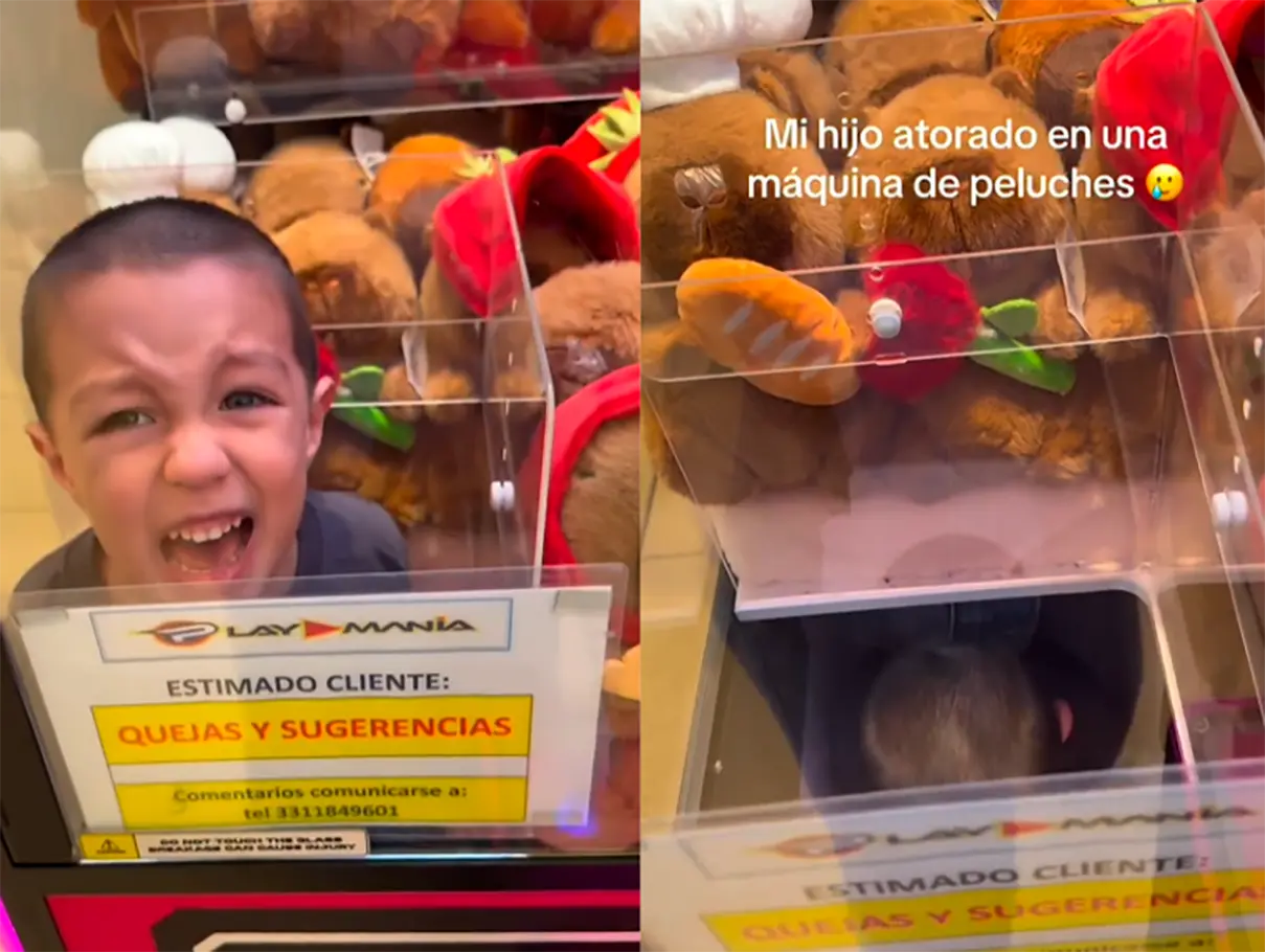 Niño se mete en máquina de premios y demuestra que la curiosidad no tiene salida | Video