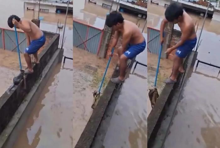 Niño se vuelve héroe tras rescatar a gatito en inundaciones de Veracruz