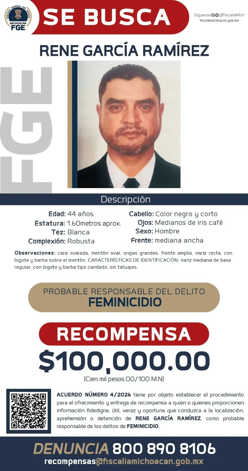 Ofrecen recompensa para quien de información que de con René García, presunto feminicida