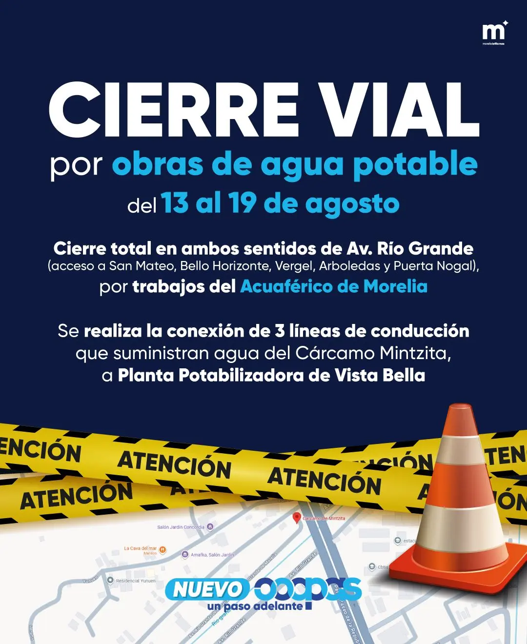 OOAPAS informa cierre de vialidades por obra hídrica del Acuaférico de Morelia