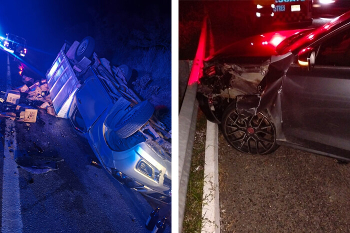 Percances en la Siglo XXI: Volcadura de una camioneta cargada con cartones de cerveza, un choque, un herido...