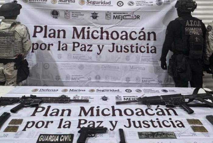 Plan Paricutín: SSP y GN aseguran armas de fuego y vehículo robado en Morelia