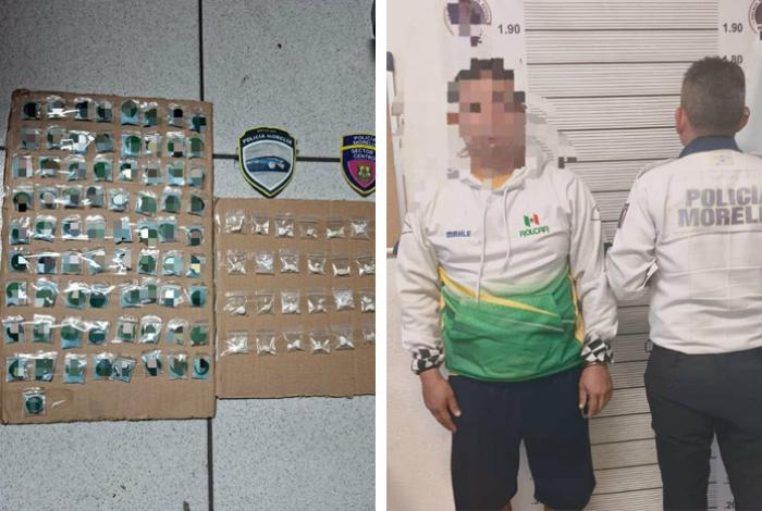 Policía Morelia detiene a sujeto en posesión de droga y auto robado
